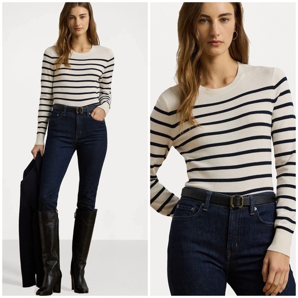 Ralph Lauren Cream and Black Striped Sweater - Picture 2 of 11